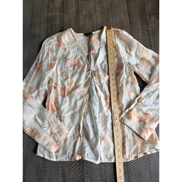 Halogen Sheer Floral Blouse Tie Front Long Sleeve Top Women’s Size M NWT - Picture 7 of 8